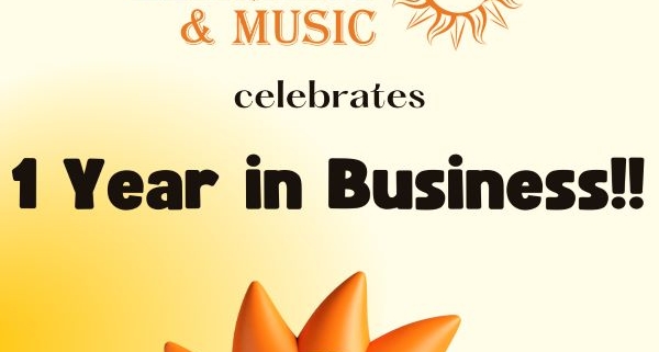 Photo of a smiling sun and text saying Hodis Learning & Music celebrates 1 year in business! Hodis Learning & Music is an academic tutoring, music lessons, and art lessons company in the Pasadena area.