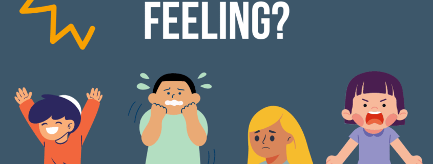 What's your start of school feeling? Photo shows four children, each showing a different emotion: fear, anxiety or stress, happiness and excitement, and anger.